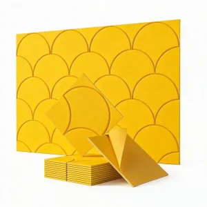 Self Adhesive Acoustic Panels Soundproof Wall Tiles 3D Fish Scale Pattern Polyester Fiber Sheet Roll for Home Studio Bedroom
