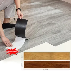 Self-Adhesive Wood-Grain SPC PVC Vinyl Plank Flooring, Formaldehyde-Free, Anti-Slip, Indoor