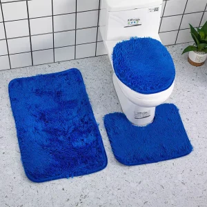 Silky Microfiber Long Pile Three-piece Set Bath Mat for Bathroom Non-slip Mat Dirt-resistant Soft Toilet Seat Pad