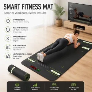 Smart Fitness Mat with Automatic Rep Counter Electronic Workout Timer and Pressure Sensor for Core Strength Training