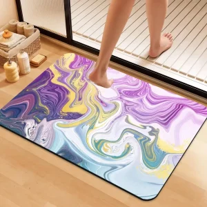 Soft Marble Rubber Bath Mat Non-slip Modern Absorbent Quick-drying Pet Friendly Eco-friendly Home & Hotel Use