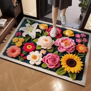 Soft Non-Slip Absorbent Rubber Bath Mat, Cushioned Cartoon Floral Pattern, Pet-Friendly