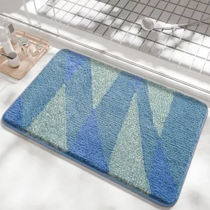 Soft Polyester Terylene Bathroom Rug with Rubber Backing, Absorbent Non-Slip Flocked Floor Mat