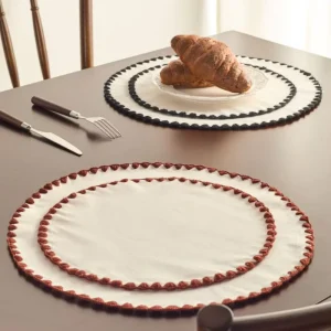 Solid-Color Linen European-Style Square Placemat, Embroidered, Heat-Insulating, Customizable