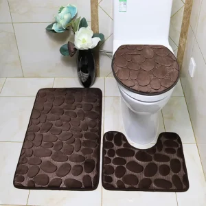 Solid Color Patterned Polyester Water Resistant Sustainable 12mm Thick Bathroom Floor Mat Set Three Pieces Simple Anti-slip Door