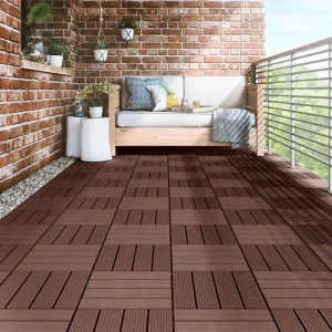 Solid WPC Composite Decking Tiles, Wood-Plastic Flooring, Outdoor Garden and Exterior, 11 Pieces, 30 x 30 cm, 11.8 x 11.8 in