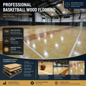 Solid Wood Basketball Court Sports Flooring Shock Absorption Factory OEM
