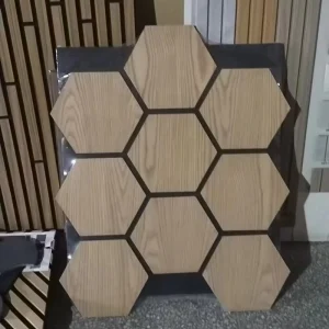 Solid Wood Hexagon Acoustic Slotted Wall Panels Black Polyester Waterproof Fireproof Eco Friendly Acoustic Panel