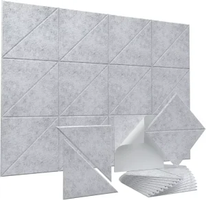 Square Diagonal Cut Self Adhesive PET Acoustic Panel Grey Felt Wall Tiles High Density Polyester Fiber Acoustic Panel for Studio