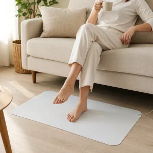 Square White PU Leather Grounding Mat Rubber Backing Conductive Anti-Static Earthing Pad for Desk/Floor/Home/Travel Use