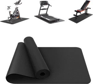Stationary Spin Bike Trainer Exercise Mat for Treadmill Elliptical PVC Cushion 0.6-1 in Black Rectangle