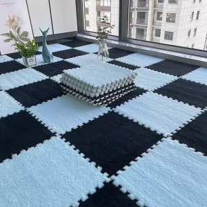 Stitched Shaggy Foam Fur Puzzle Floor Mat for Baby