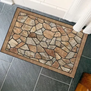 Stone Pattern Door Mat with Pebble Print and Rock Texture for Indoor and Outdoor Use