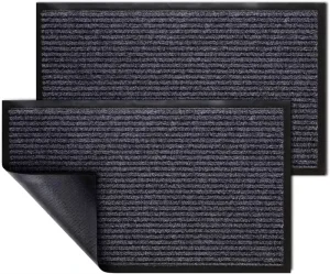 Stripe Mat for Indoor/Outdoor Use PVC Backing Ribbed Front Polyester Door Mat Reversible Washable Cushioned
