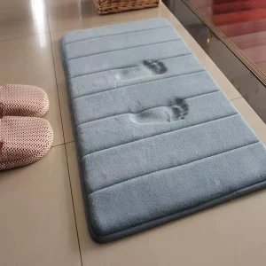 Striped Ribbed Padded Bath Mat, Quick-Dry Non-Slip Microfiber Bathroom Floor Carpet