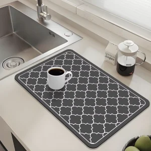 Super Water Absorbent Modern Floral Cushioned Washable Diatom Mat for Kitchen Counter Rubber Bottom Non-Slip Dish Drying Mats