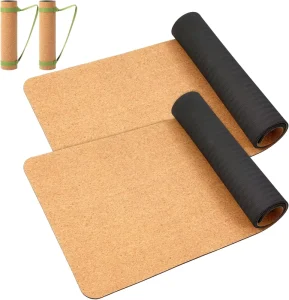 TPE Cork Yoga Mat 8mm Thick Durable Non-Slip Eco-Friendly Lightweight Yoga Mat Set for Pilates