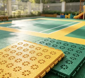 TPE Happiness Flower Pattern Interlocking Suspended Sports Floor Tiles Non-Slip Shock-Absorbing Flooring for Kindergartens and Sports Venues