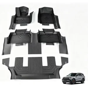 TPE Waterproof Dustproof Anti-Spill 3D Car Floor Mats, Easy Maintenance, for Explorer 6-Seater, 10mm Thick
