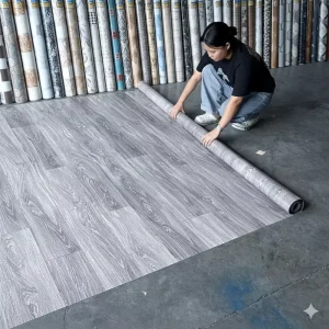 Textured Surface Vinyl Flooring Roll Grey Wood Grey Backing Waterproof Plastic Floor Covering