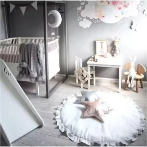 Thick Cotton Washable Lace-Pattern Foldable Crawling Play Mat for Babies, Home, Picnic and Camping, Non-Slip