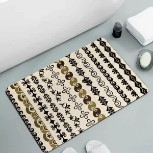 Thickened Bohemian Floral Checkered Diatom Mud Mat, Quick-Dry, Non-Slip, Indoor Foyer Use