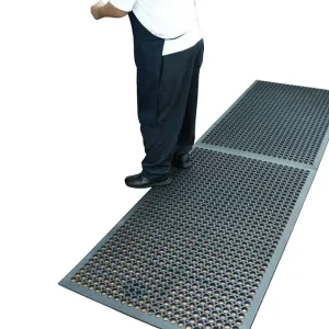 Thickened Industrial Drainage Non Slip Rubber Floor Mat for Hotel and Kitchen Use Hollow Design Black Color Matting
