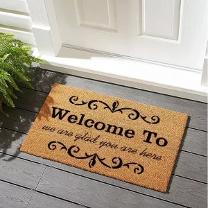 Thickened Rectangle Coir Entrance Mat with UV Printing, Non-Slip, Mud and Dirt Scraping