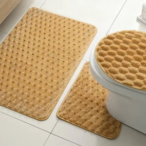 Three-Piece Polyester Bathroom Floor Mat Set Plush Water-Absorbent Non-Slip Doorway and Toilet Mats for Home Use