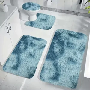 Tie-Dye Long-Pile Silk Wool Plush Shaggy Bathroom Rug, 3-Piece Set, Non-Slip, Water-Absorbent