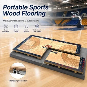 Tool Free Assembly Low Maintenance Non Slip Professional Basketball Training Hall Interlocking Removable Birch Wooden Floor