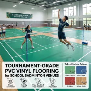 Tournament Grade PVC Vinyl Sport Flooring Parquet School Badminton Court Tailored Surface