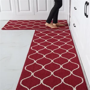 Tufted Polypropylene Red Kitchen Runner Rug, Machine Washable, Stain-Resistant, Absorbent, Anti-Slip
