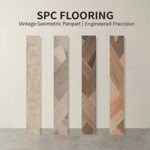 Vintage Geometric Parquet SPC Flooring Waterproof Rigid Core Vinyl Plank Eco-Friendly Indoor Artistic Wood Texture Modern EIR