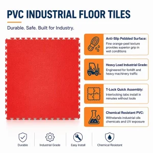 Virgin Material PVC Interlocking Flooring, Industrial Design, Supermarket Workshop Warehouse, Heavy-Duty, Indoor Use, 5mm Thickness