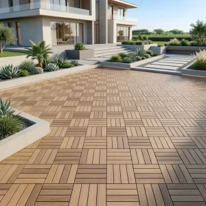 WPC Decktile Waterproof Eco-Friendly WPC Decking Tile Plastic Frame Co Extrusion Flooring 300x300mm for Outdoor