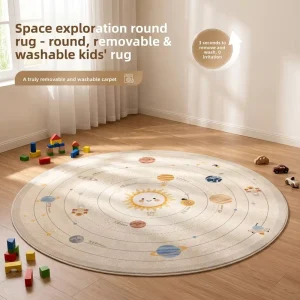 Washable Double-Layer Flat-Pile Faux Cashmere Cartoon Carpet for Living Rooms and Kids’ Floors