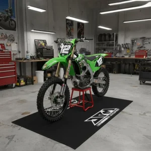 Water-Absorbent Fabric Motorbike Floor Mat with Custom Logo, Heavy-Duty Rubber Backing, Anti-Slip Garage Mat