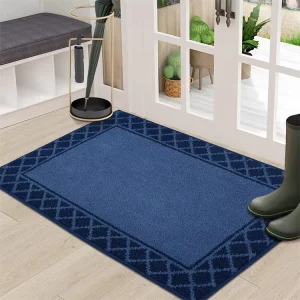 Water Absorbing Tufted Striped Non-Slip Black Door Mat Washable Stain Resistant Pet Friendly Indoor Entrance Mat