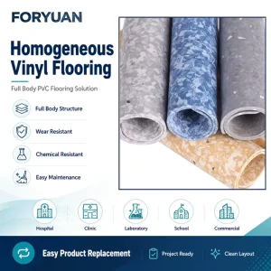 Waterproof 2mm Homogeneous Vinyl Flooring Roll Hygienic Easy Clean Surface for Hospital Operating Room Projects