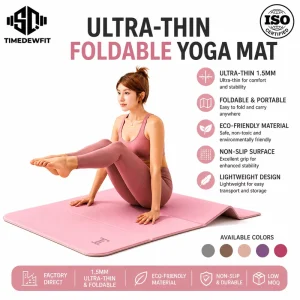 Waterproof Eco Friendly 6mm Non-Slip 180cm Folding Exercise Fitness POE Yoga Mat Lightweight Portable 7-Fold Travel Strap