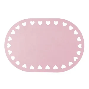 Waterproof Faux Leather Oval PU Placemat with Heart Cutout and Hollow Border for Home or Party Decor