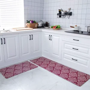 Waterproof Floral PVC Kitchen Runner Mat, Non-Slip, Cushioned, Stain-Resistant, for Sink Area
