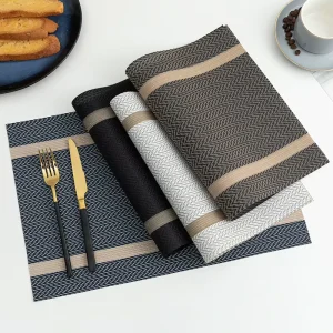 Waterproof Oil-Proof PVC Japanese-Style Placemat, Gold Thread Jacquard, Heat-Insulating Table Mat for Hotel and Restaurant