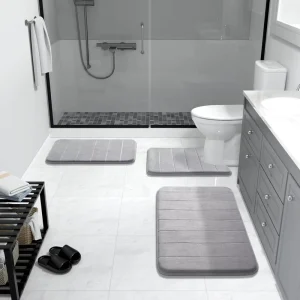 Wave Embossed Geometric Bath Mat, Memory Foam, Absorbent Quick-Dry Non-Slip Bathroom Floor Mat