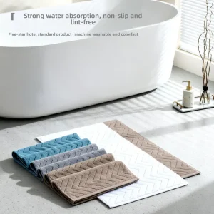 Wave-Pattern Jacquard Rectangle Cotton Absorbent Thickened Bathroom Floor Mat