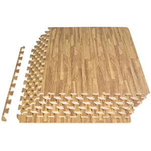 Wood Grain Puzzle Mat 0.75-in EVA Foam Interlocking Non-Toxic Washable Floor Tiles, 24 SQ FT