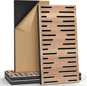 Wood Veneer Acoustic Panel 24x12in Sound Absorbing Board PET Foam Composite Slat Wall Tile Studio Home Theater 4 Pack