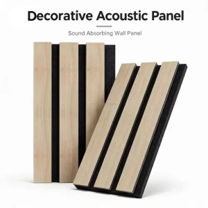 Wooden Acoustic Panel with Veneered MDF Slats and Polyester Felt Base for Sound Treatment in Studio Office Hotel and Cinema