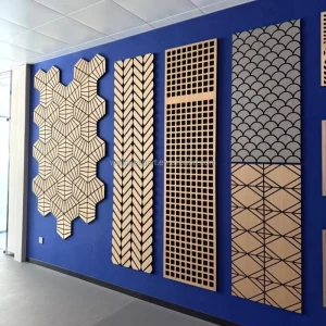 Wooden Slat Acoustic Panels Polyester Fiber OEM 3D Model Design Living Room Bedroom Highly Effective Sound Absorption